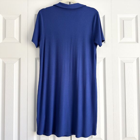 Rio & Rian Dress Size M Royal Blue Ribbed Collared Short Sleeves - Picture 3 of 9